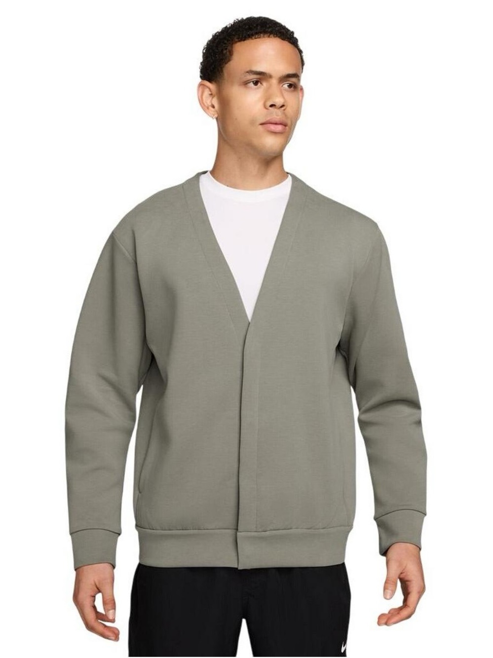 Olive Green V-Neck Zipless Cardigan Sweatshirt